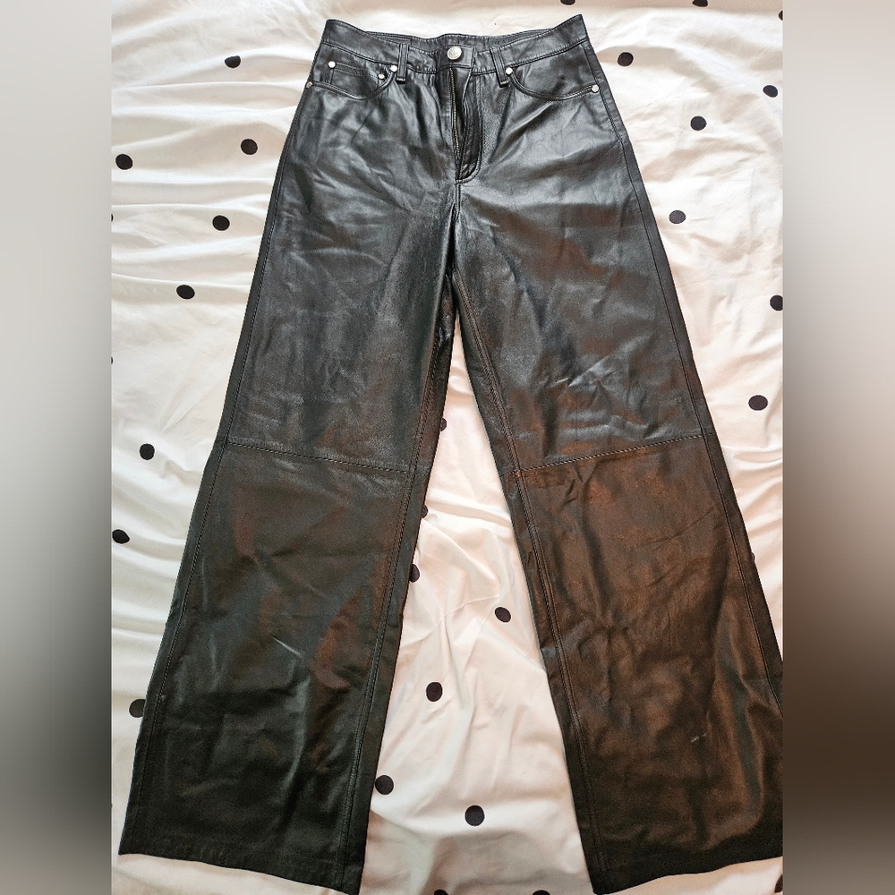 RAG & BONE Black Leather Wide Leg Pants